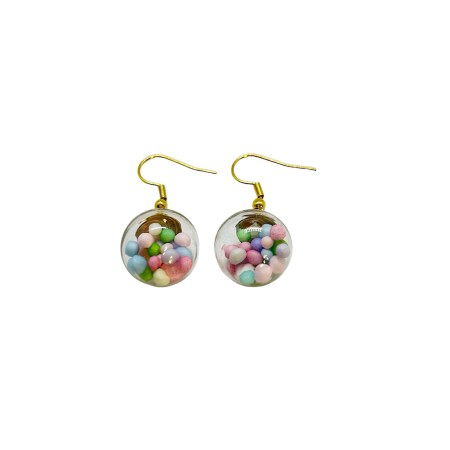 earrings hooks steel gold with colorful balls1